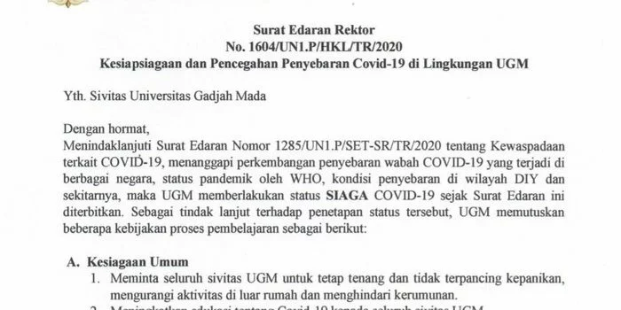 Cegah Corona, UGM Terapkan Kuliah Online Cegah Corona, UGM Terapkan Kuliah Online