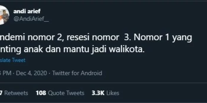 Sindir Jokowi, Andi Arief Demokrat: Pandemi Nomor 2, Resesi Nomor 3, Nomor 1 Anak Mantu Jadi Walikota Sindir Jokowi, Andi Arief Demokrat: Pandemi Nomor 2, Resesi Nomor 3, Nomor 1 Anak Mantu Jadi Walikota