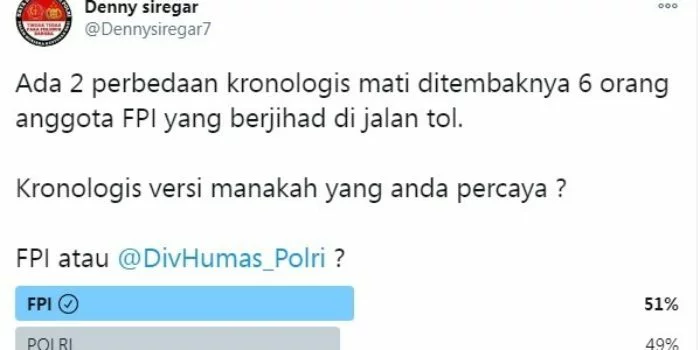 Denny Siregar Buat Polling di Twitter, Warganet Percaya FPI Denny Siregar Buat Polling di Twitter, Warganet Percaya FPI