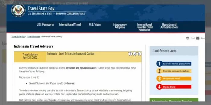Amerika Serikat Rilis Peringatan Perjalanan, Minta Warganya Hindari Sulawesi Tengah dan Papua Amerika Serikat Rilis Peringatan Perjalanan, Minta Warganya Hindari Sulawesi Tengah dan Papua