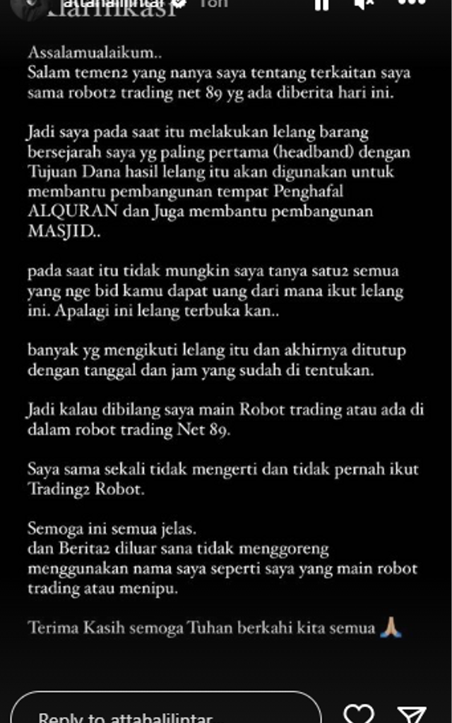 Ikut Terseret Robot Trading Net89, Begini Klarifikasi Atta Halilintar Ikut Terseret Robot Trading Net89, Begini Klarifikasi Atta Halilintar