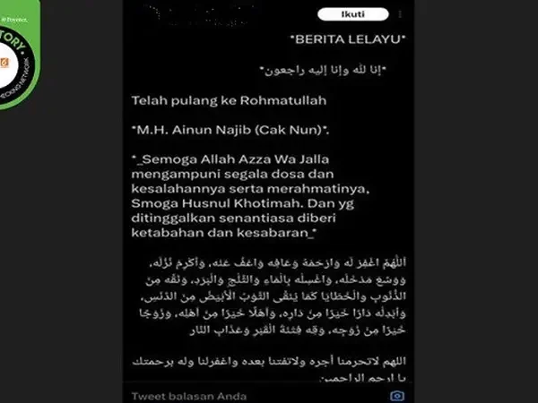 Kembali Beredar Budayawan Cak Nun Dikabarkan Meninggal Dunia, RSUP Dr Sardjito: Tidak Benar Kembali Beredar Budayawan Cak Nun Dikabarkan Meninggal Dunia, RSUP Dr Sardjito: Tidak Benar