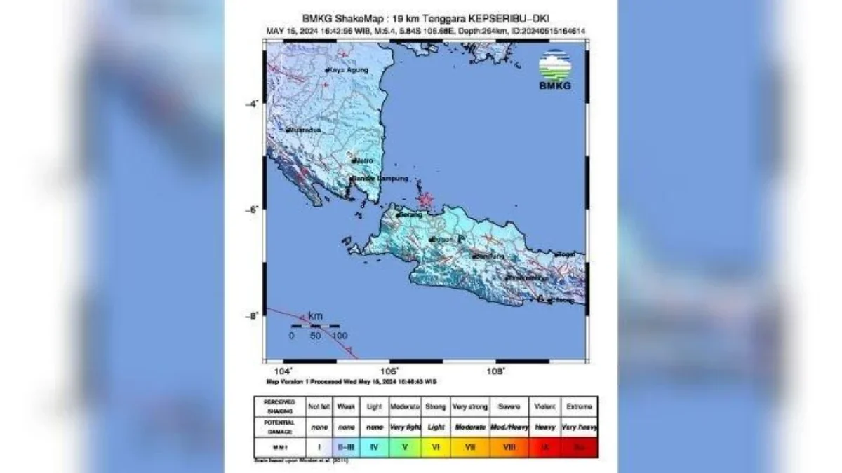 BMKG Ungkap Gempa Tektonik Magnitudo 5.4 Kepulauan Seribu Akibat Akitivitas Lempeng Indo-Australia Gempa dengan magnitude 5.4 di Kabupaten Kepulauan Seribu Jakarta pada Rabu sore (15/5/2024).