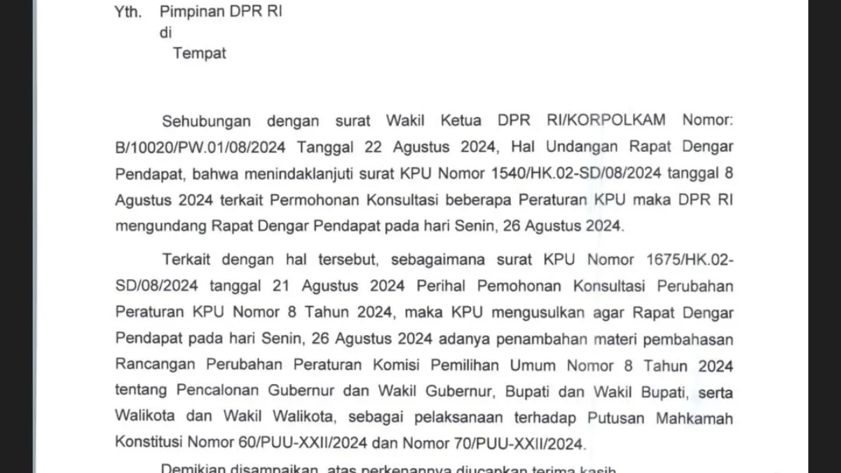 Beredar Surat Permohonan Undangan Rapat Dengar Pendapat dari Komisi II DPR ke KPU, Bawaslu dan Kemendagri Beredar surat permohonan undangan Rapat Dengar Pendapat (RDP) dari Komisi II DPR kepada Komisi Pemilihan Umum