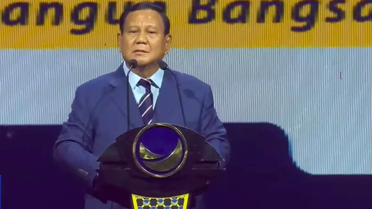 Pidato Prabowo di Kongres III NasDem: Saya Engga Apa-apa Anda Dulu Dukung Anies, Sekarang Kita Bersatu Ketum Partai Gerindra sekaligus Presiden terpilih, Prabowo Subianto. (Foto: Tangkapan Layar NasDem TV)