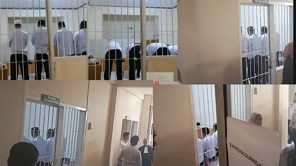 Sidang PK 6 Terpidana Kasus Pembunuhan Vina-Eky, Kuasa Hukumya Paparkan 3 Hal Dasar Pengajuan Netizen sedih lihat 6 terpidana kasus vina salat berjamaah di sel tahanan PN Cirebon sebelum lanjut sidang. (F