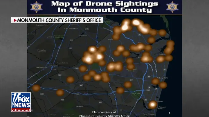 Puluhan Drone Misterius Picu Spekulasi Warga Amerika Serikat Peta yang menunjukkan kepadatan drone di Monmouth County, New Jersey. (Sumber: Kantor Sheriff Monmouth County