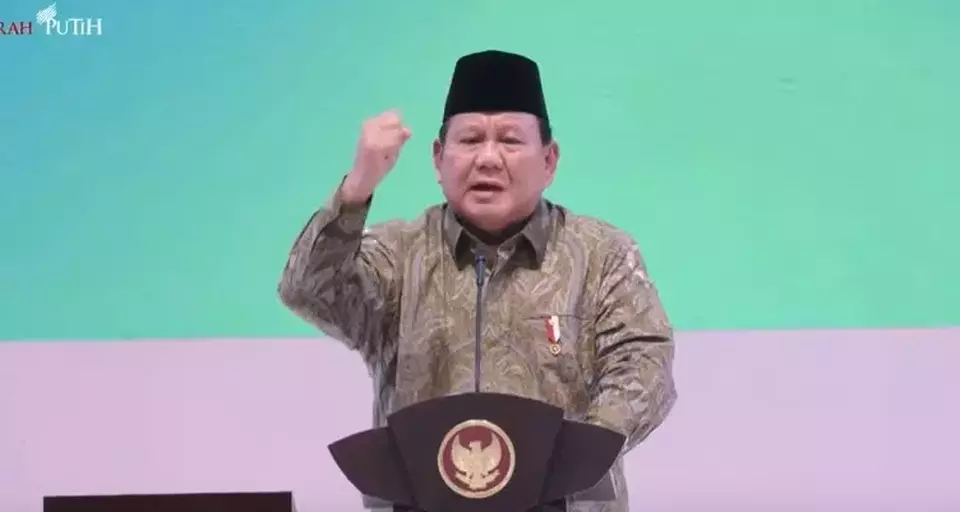 Presiden Prabowo Subianto dalam puncak hari lahir (Harlah) ke-102 NU di Istora Senayan, Jakarta, Rabu 5 Februa