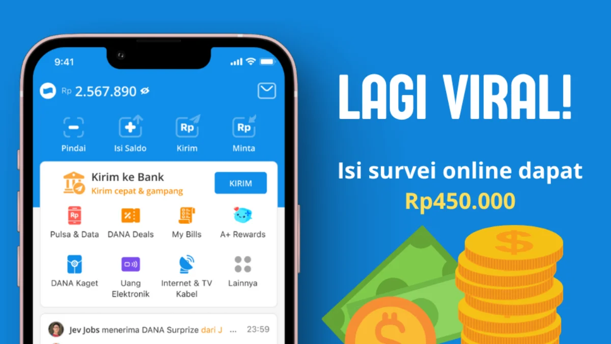 Ingin Punya Duit? Penuhi Dompet Digital Kamu Saldo DANA Gratis Cair Rp450.000, Cukup Isi Survei Online Ilustrasi