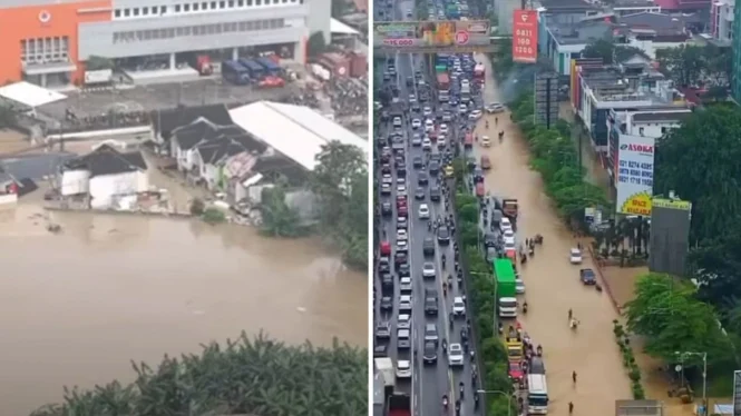 Rekayasa Lalin Tol Japek Imbas Macet KM13 hingga KM8 Dipicu Banjir Bekasi Banjir Bekasi (Sumber : Instagram @infobekasi)