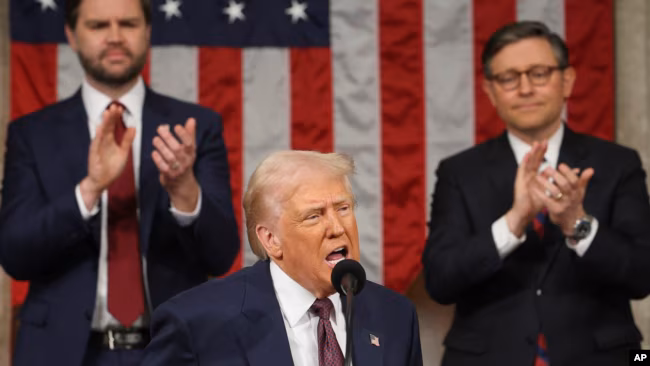 Berikut Poin Penting 100 Menit Pidato Donald Trump di Sidang Gabungan Kongres Amerika Serikat Presiden Donald Trump berpidato di hadapan sidang paripurna Kongres di Capitol di Washington, 4 Maret 2025. (F