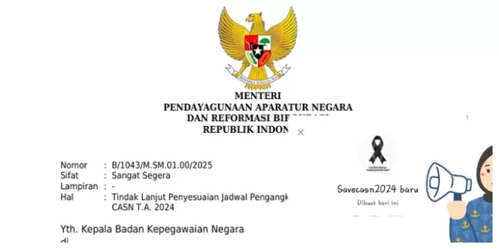 Surat tindak lanjut penyesuaian jadwal pengangkatan CASN TA 2024