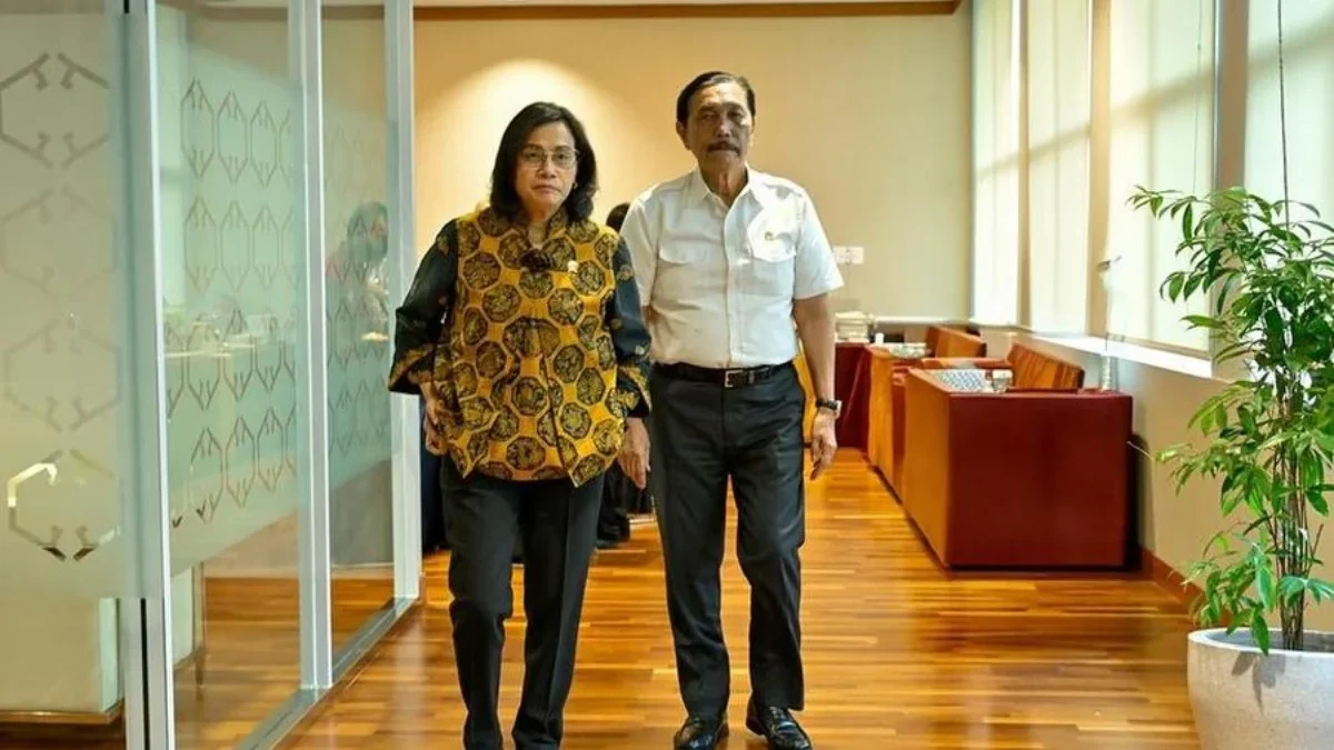 Menteri Keuangan, Sri Mulyani Indrawati melakukan diskusi dengan Ketua Dewan Ekonomi Nasional, Luhut Binsar Pa