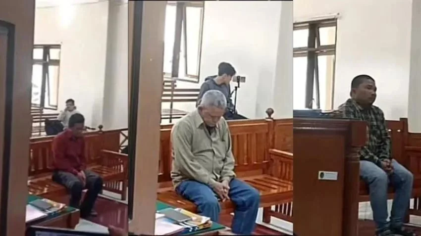 Tiga terdakwa pembunuhan wartawan menghadiri sidang secara langsung di ruang Cakra untuk mendengarkan tuntutan