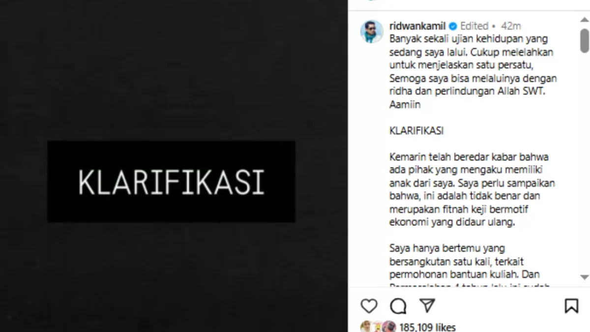 Klarifikasi Ridwan Kamil Soal Isu Dirinya Punya Anak dari Lisa Mariana Instagram Ridwan Kamil