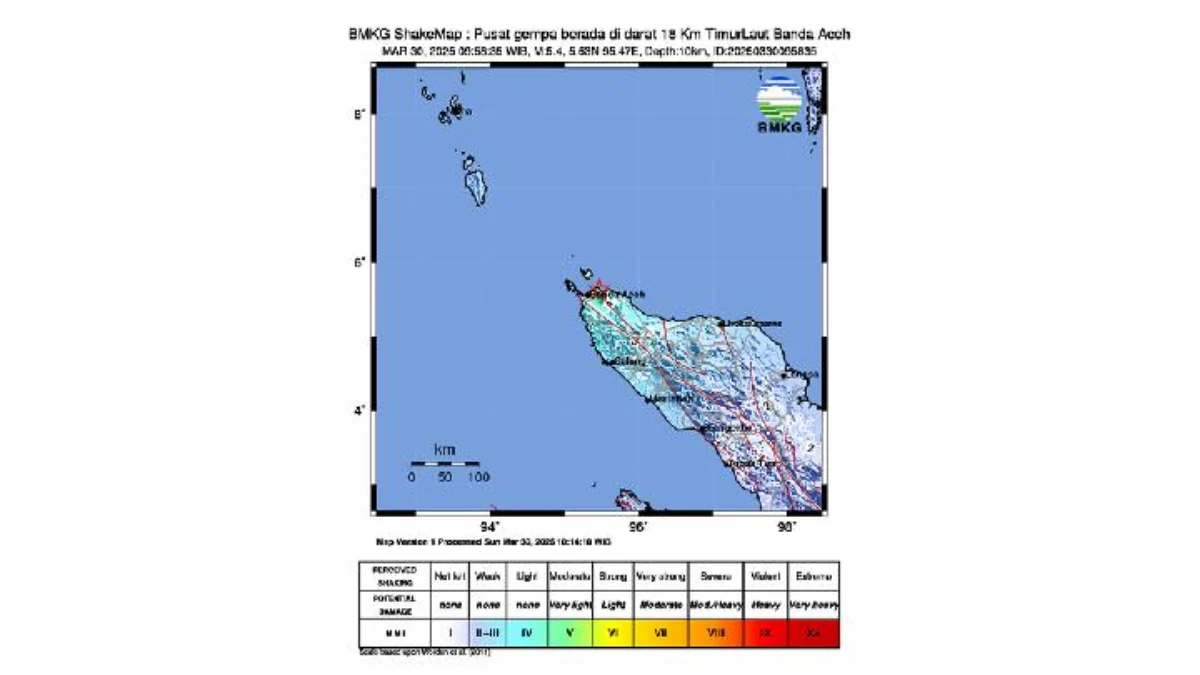 Pusat gempa berada di darat 18 Km Timur Laut Banda Aceh. (Dok. BMKG)