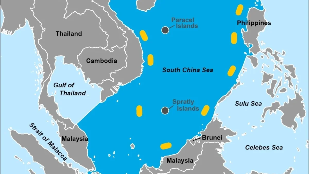 CNOOC Temukan Ladang Minyak di Laut China Selatan Bagian Timur, Cadangan Lebih 100 Juta Ton Berdasarkan peta standar Tiongkok edisi 2023 dari Kementerian Sumber Daya Alam Tiongkok. Garis 10 garis putus-