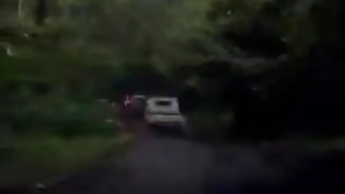 Tanah Batuan Longsor di Jalur Pacet-Cangar Sekitar Wisata Air Terjun Watu Lumpang Mojokerto Timpa 2 Mobil Dua mobil yang dihantam longsor di Jalur Pacet-Cangar, Mojokerto (Foto: Tangkapan layar)