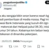 Akun yang mengabarkan dugaan bunuh diri pegawai BI/tangkapan layar