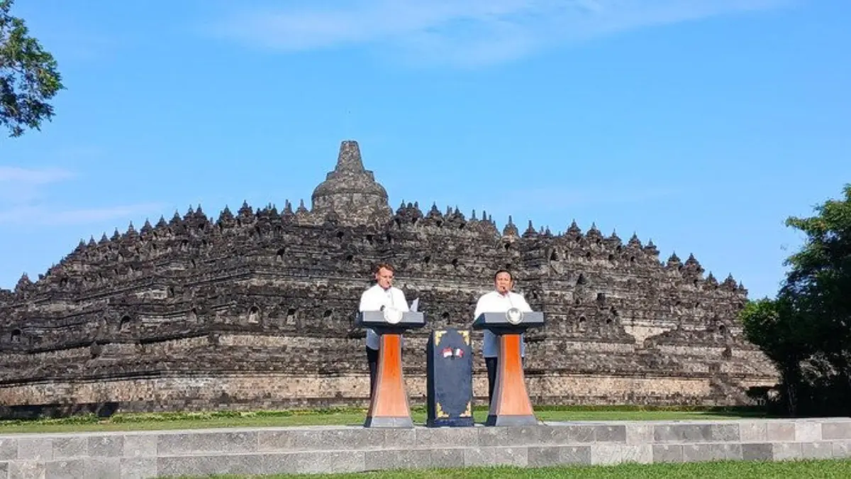 Presiden Prancis, Macron dan Presiden Prabowo di Candi Borobodur (Dok. Istimewa)