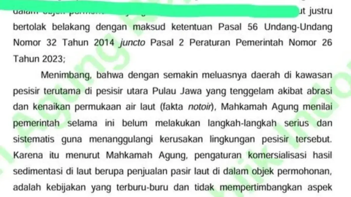 Bunyi putusan MA soal ekspor pasir lau era Jokowi website MA