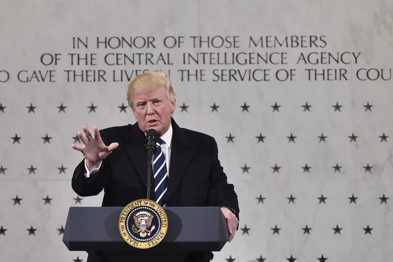 Presiden Trump berpidato di markas CIA di Langley, Virginia, pada 21 Januari 2017, hari pertamanya menjabat.