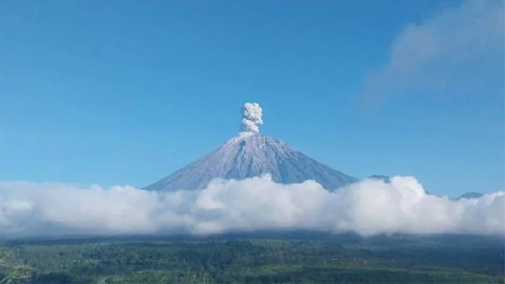 Gunung Semeru kembali erupsi dengan tinggi letusan 700 meter di atas puncak, 18 Juli 2025. (PVMBG)