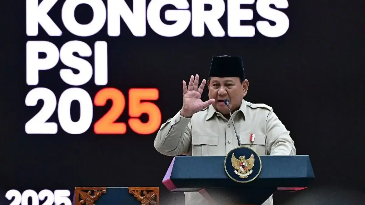 Presiden RI Prabowo Subianto saat berpidato di Penutupan Kongres Partai Solidaritas Indonesia (PSI) tahun 2025
