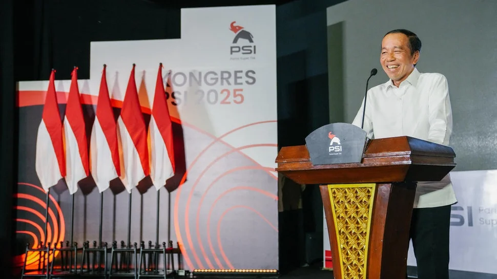 Joko Widodo saat Kongres PSI Partai Super Terbuka 2025 di Solo, Jawa Tengah, Sabtu (19/7/2025). Rangkaian kong