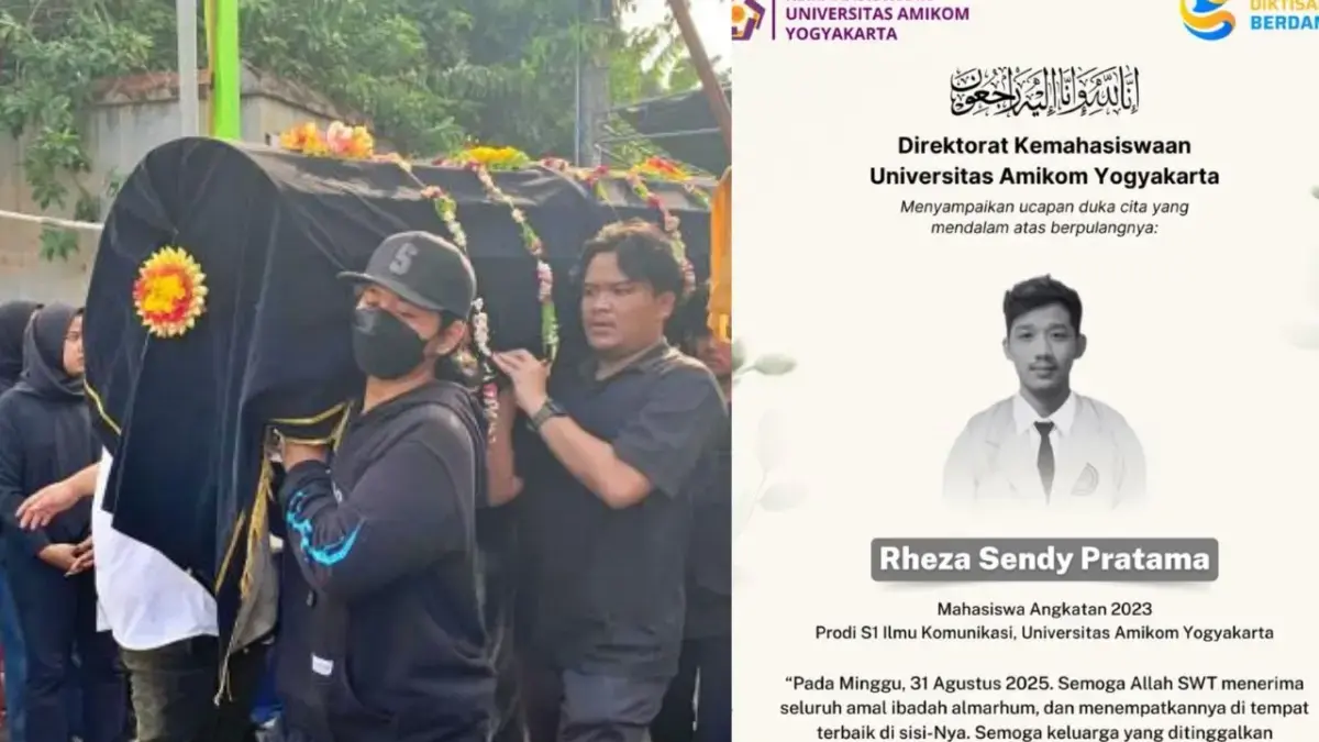 Penuh Luka di Bagian Tubuh hingga Kepala, Mahasiswa Universitas Amikom Yogyakarta Meninggal Dunia Saat Unras Pelayat mengantar jenazah Rheza Sendy Pratama ke tempat peristirahatan terakhirnya di Pemakaman Sasanalaya Jat