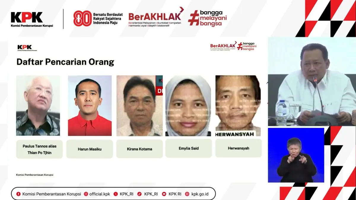 Lima tersangka yang masuk dalam daftar pencarian orang (DPO) KPK