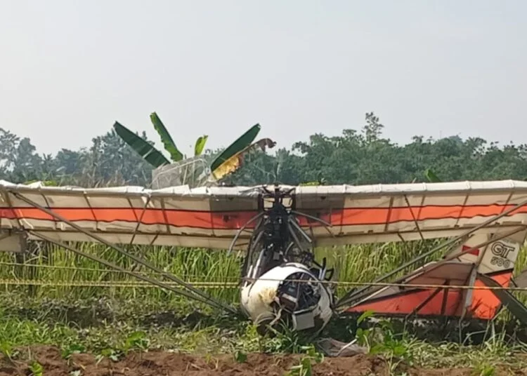 Kondisi pesawat capung yang dikabarkan jatuh di Ciampea, Kabupaten Bogor.