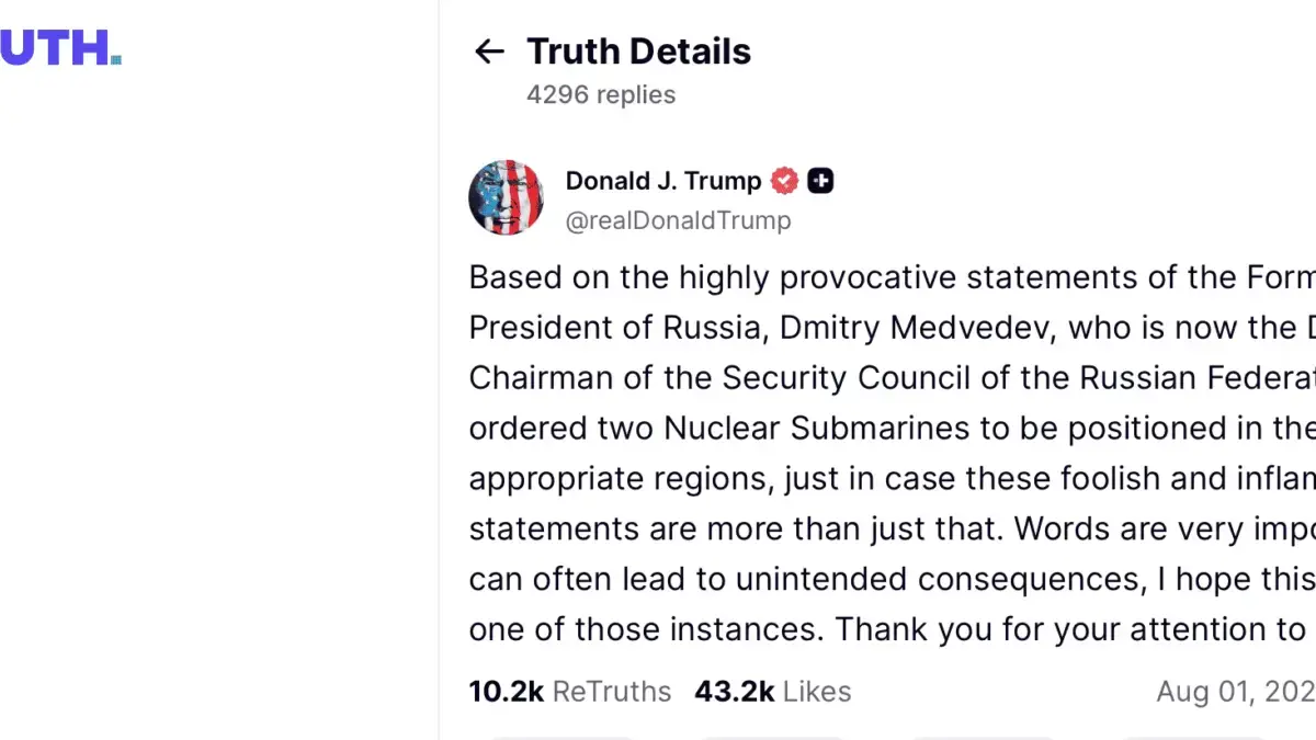 Trump melalui platform media sosial Truth Social pada Jumat (1/8).