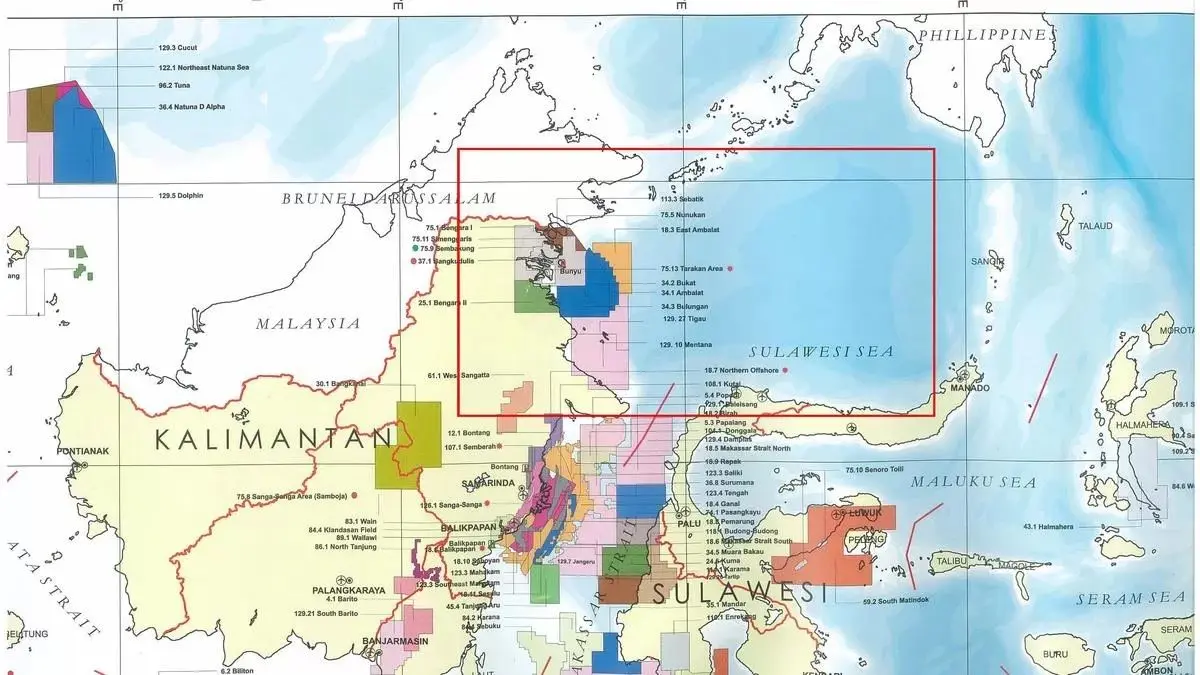 Peta wilayah Blok Ambalat yang diklaim Malaysia dengan nama resmi Laut Sulawesi. (Foto: promediateknologi.id)