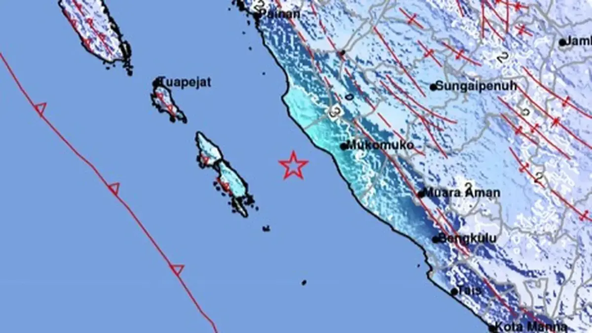 Gempa Magnitudo 5,2 mengguncang wilayah Mukomuko, Bengkulu, Minggu (14/9/2025) malam atau tepat pukul 21:49:42