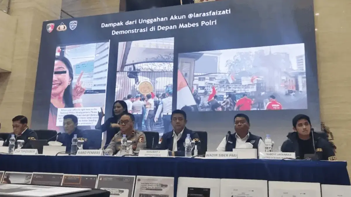 Bikin Konten Hasutan Saat Aksi Unjuk Rasa di Mabes Polri, Laras Faizati Tersangka Kasus Ujaran Kebencian Direktorat Tindak Pidana Siber (Dittipidsiber) Bareskrim Polri menunjukkan konten yang menjadi barang bukti da