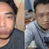 S alias I (kanan) dan P (kiri) terduga pelaku pembunuhan satu keluarga di Indramayu ditangkap polisi, Senin (8