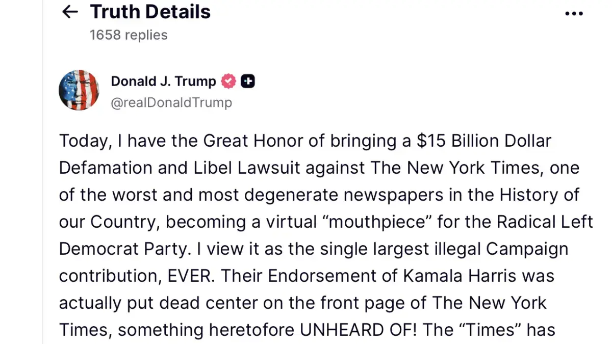 Tangkapan layar Trump Truth Social