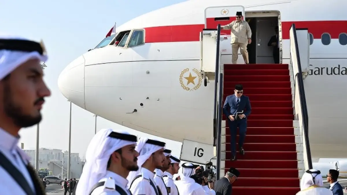 Presiden Republik Indonesia, Prabowo Subianto tiba di Doha, Qatar pada Jumat, 12 September 2025 pukul 15.20 wa