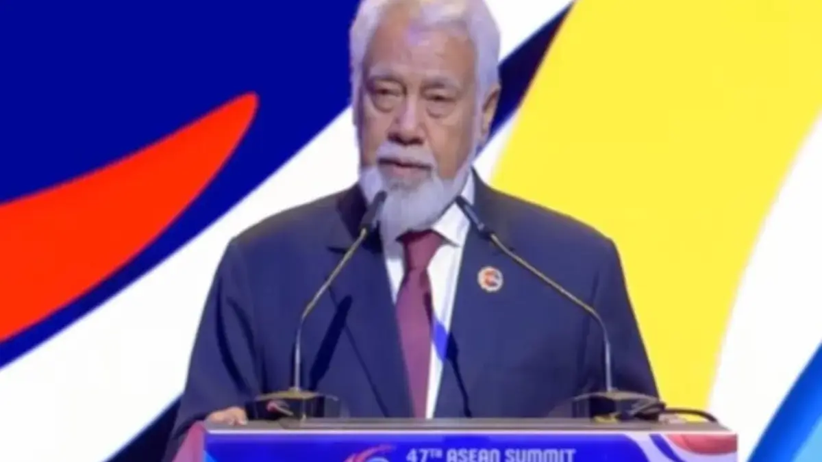 PM Timor Leste Xanana Gusmao saat berpidato di KTT ke-47 ASEAN di Kuala Lumpur, Malaysia, Minggu, 26 Oktober 2