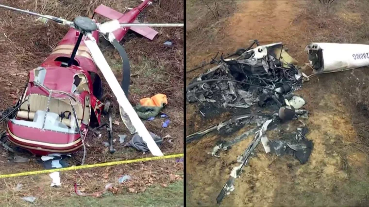 Sedikitnya satu orang tewas dan satu lainnya luka kritis setelah dua helikopter bertabrakan di udara sebelum j
