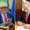 Presiden Somaliland Abdirahman Mohamed Abdullahi (kiri) berbicara kepada Perdana Menteri Benjamin Netanyahu da