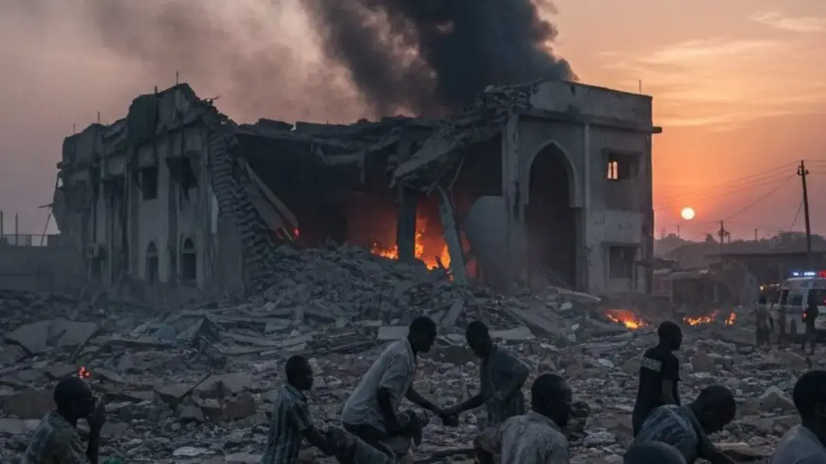 Bom itu meledak di dalam sebuah masjid yang ramai di pasar Gamboru kota itu, saat umat Muslim berkumpul untuk