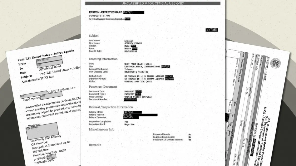 Kritik dari Korban dan Pakar Soal Rilis Ribuan Halaman Dokumen Kasus Pelecehan Seksual Jeffrey Epstein Dokumen yang disunting dari rilis dokumen Jeffrey Epstein pada hari Jumat. | Ilustrasi oleh Bill Kuchman/POLIT