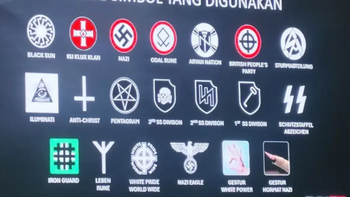 Sejumlah simbol paham ekstremisme konferensi pers di Gedung Bareskrim Polri, Jakarta, Rabu (7/1/2026). (ANTARA