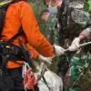 Proses evakuasi korban pertama pesawat ATR 42-500 yang ditemukan ditemukan di lereng puncak gunung Bulusaraung