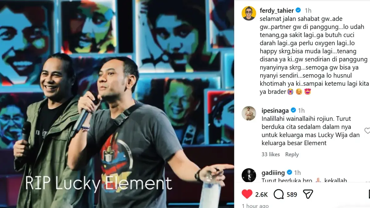 Ferdy Element ungkap duka atas kepergian Lucky Widja (Tangkapan layar IG Ferdy Tahier)