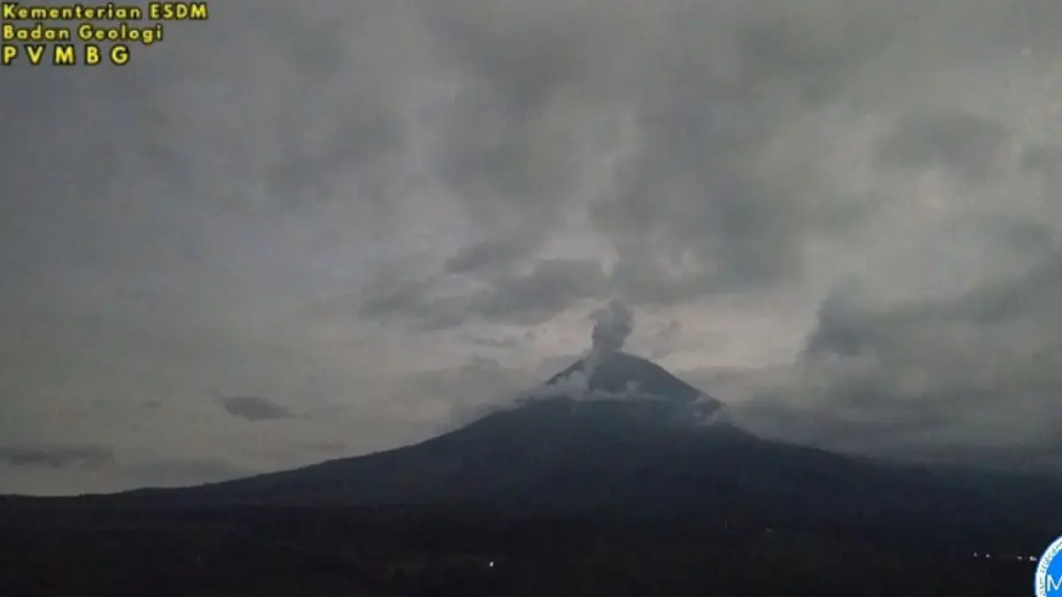 Gunung Semeru erupsi dengan tinggi letusan mencapai 900 meter di atas puncak pada Kamis (1/1/2026) malam. (PVM