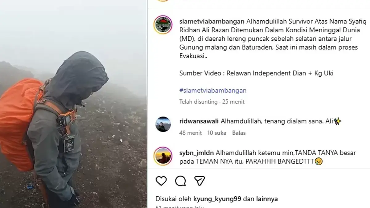 Tangkap layar Instagram Gunung Slamet Via Bambangan