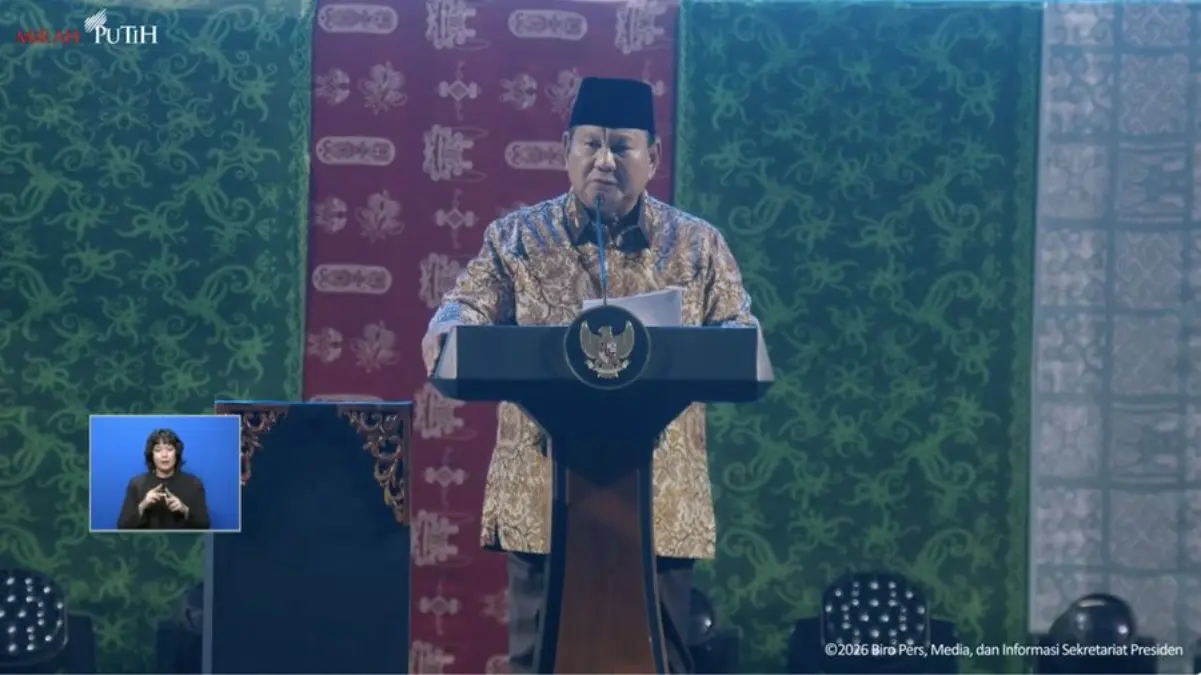 Presiden Prabowo Subianto saat menyampaikan sambutan dalam Perayaan Natal Nasional 2025, Jakarta, Senin (5/1/2